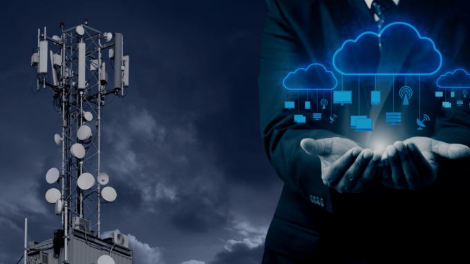 5G tower and cloud network overlay – for illustrating 5G and cloud integration.